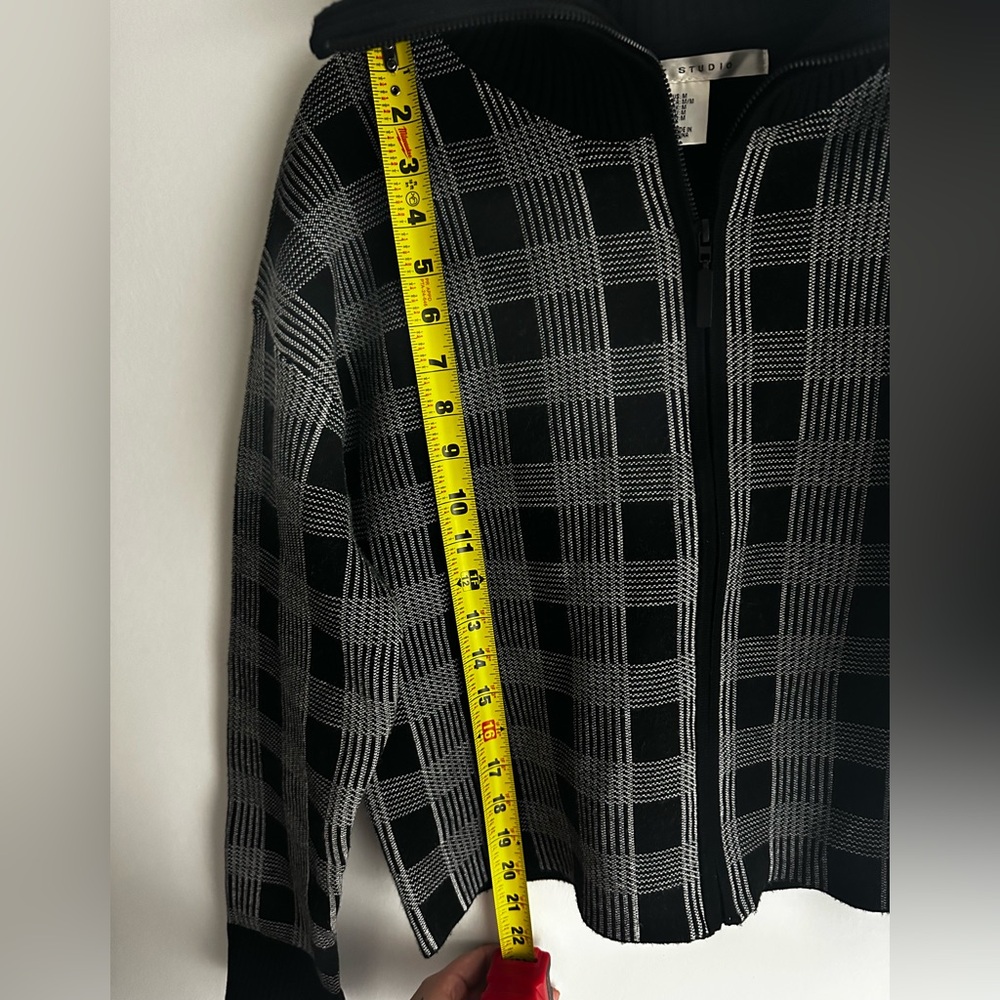 Max Studio Dark Academia Plaid Zip-Up Sweater - Picture 8 of 9